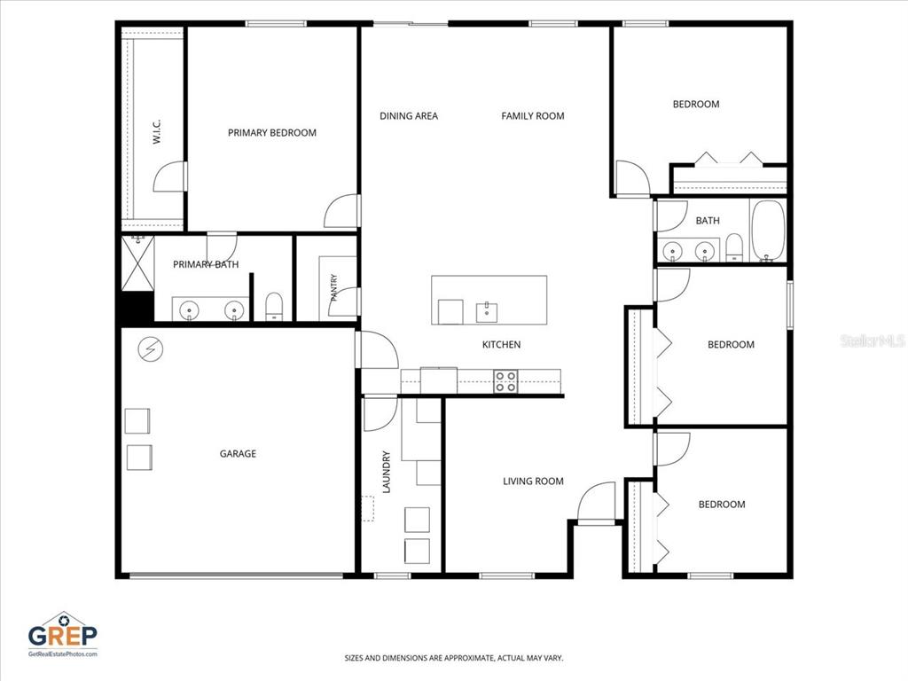 This is a floor plan for a single-story house with a garage and three bedrooms — 15186 DUCK HAWK ROAD, WEEKI WACHEE, FL
