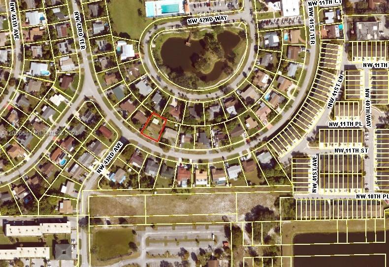 This is an aerial map showing a residential neighborhood with a highlighted property — 1118 NW 43rd Ter, Lauderhill FL 33313, LAUDERHILL, FL