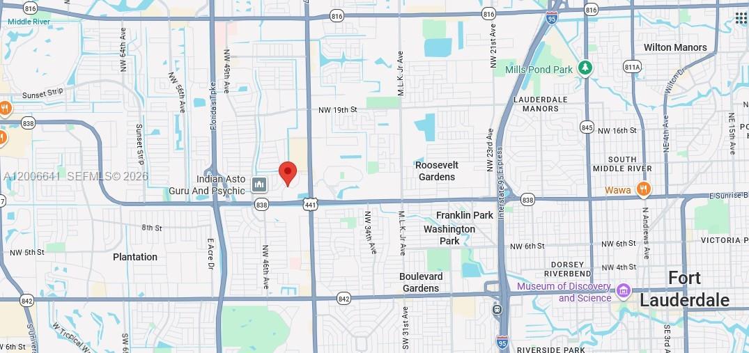 This image is a map showing the location of a property in Fort Lauderdale, Florida — 1118 NW 43rd Ter, Lauderhill FL 33313, LAUDERHILL, FL