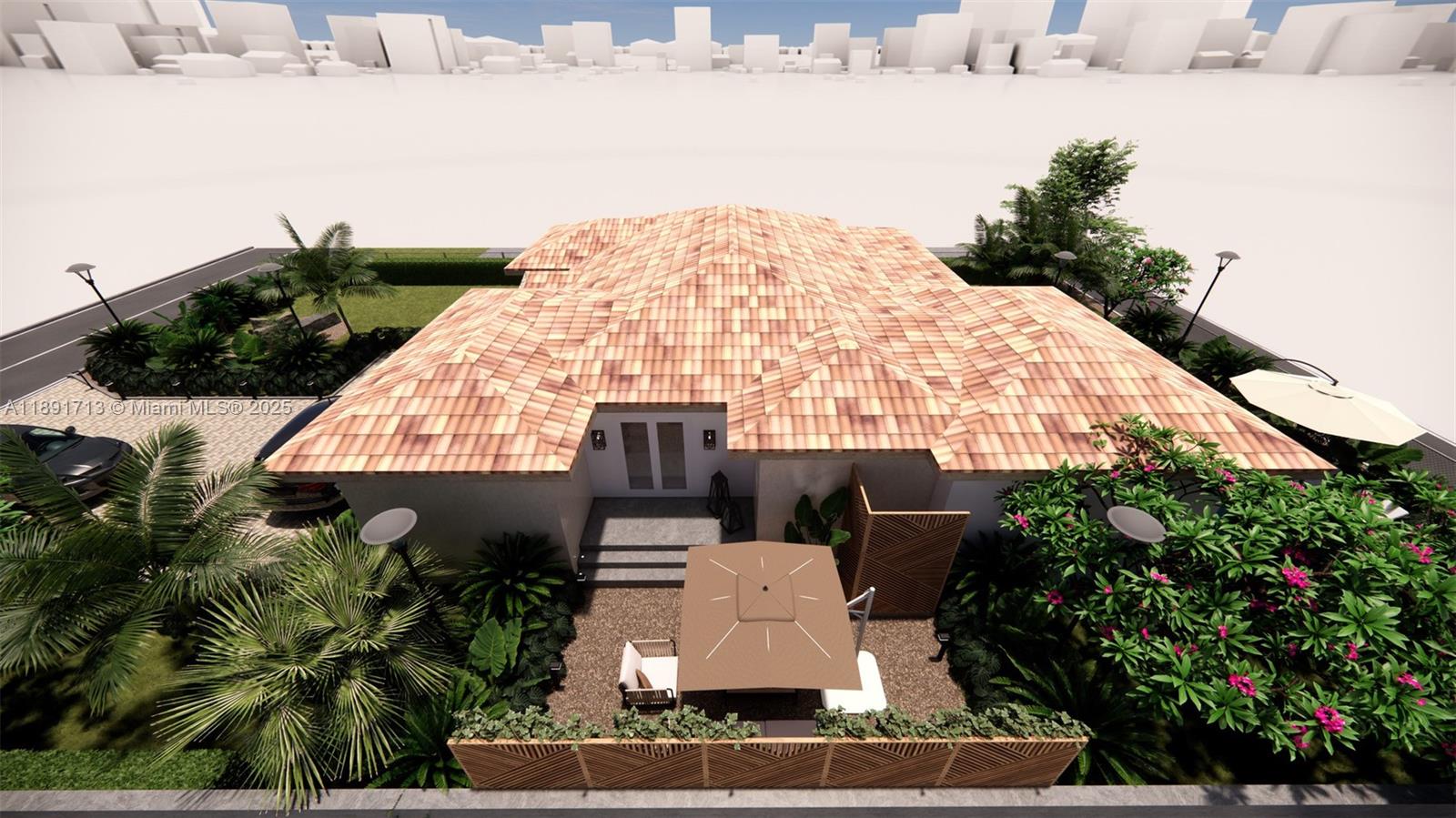 This is a 3D architectural rendering of a house exterior with a tiled roof — 149 NW 97th St, Miami Shores FL 33150, MIAMI SHORES, FL