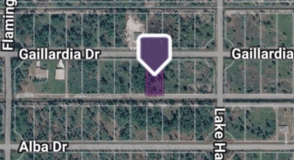 This is an aerial map showing a highlighted vacant lot located on Gaillardia Drive — GAILLARDIA DRIVE, INDIAN LAKE ESTATES, FL