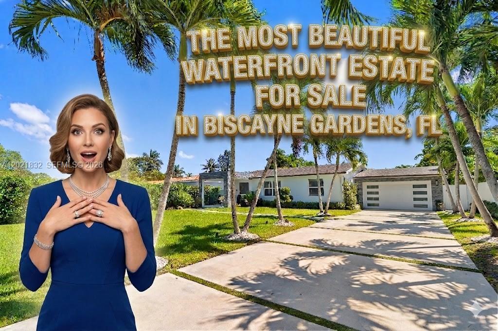 A woman stands in front of a single-story house with a driveway and palm trees — 14441 S Biscayne River Rd, Miami FL 33161, MIAMI, FL