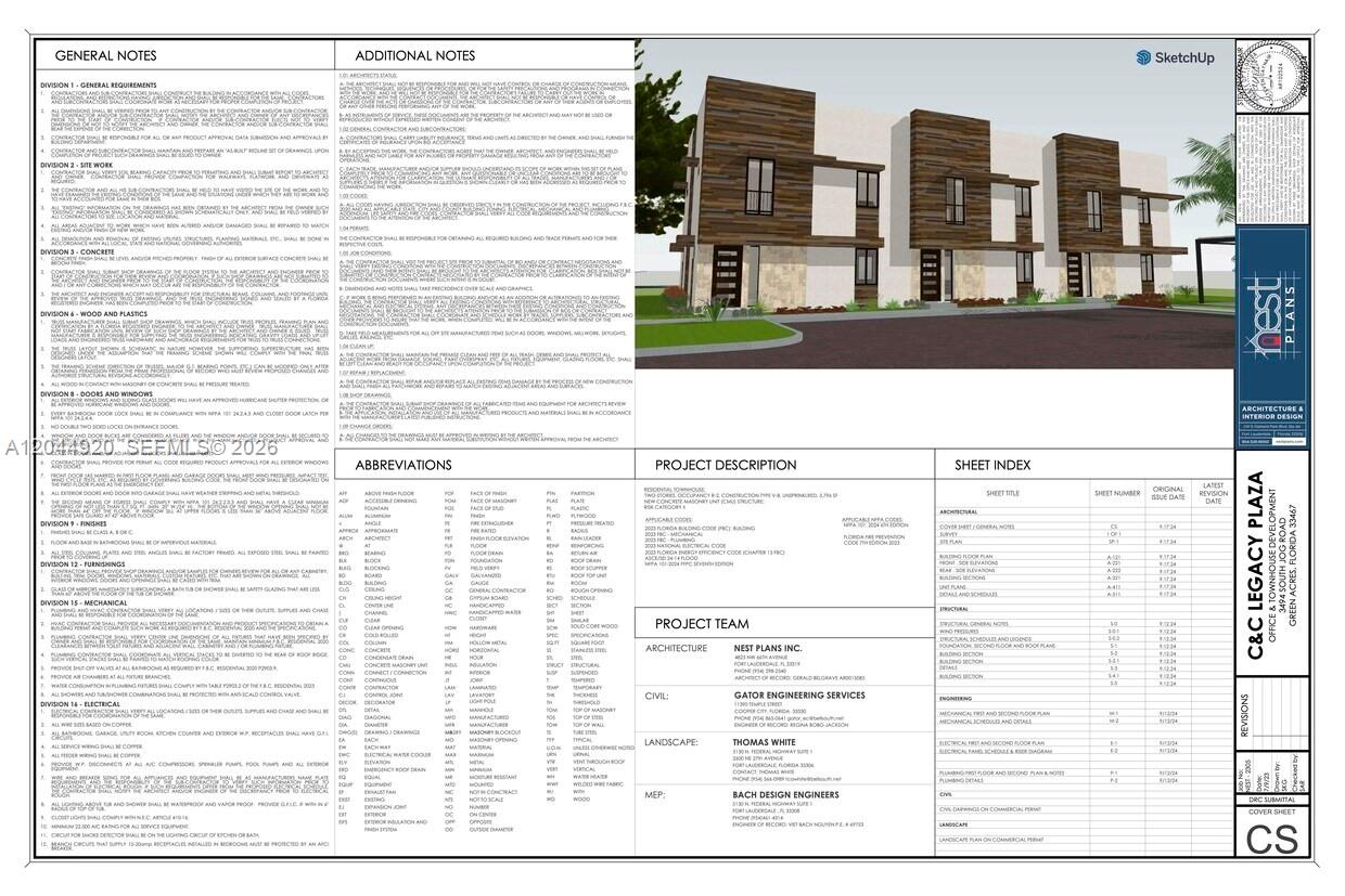 This is a cover sheet for architectural construction drawings featuring a rendering of a building — 3494 S Jog Rd, Green Acres FL 33467, GREEN ACRES, FL