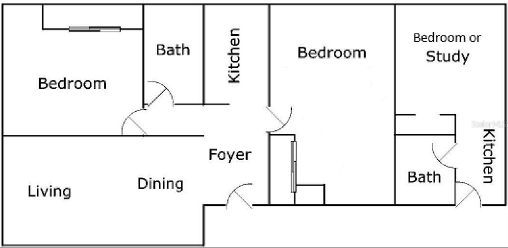 This floor plan shows a multi-room layout featuring two kitchens, two bathrooms, and three bedrooms — 37 ISLA VERDE AVENUE UNIT 4C, CAROLINA, PR