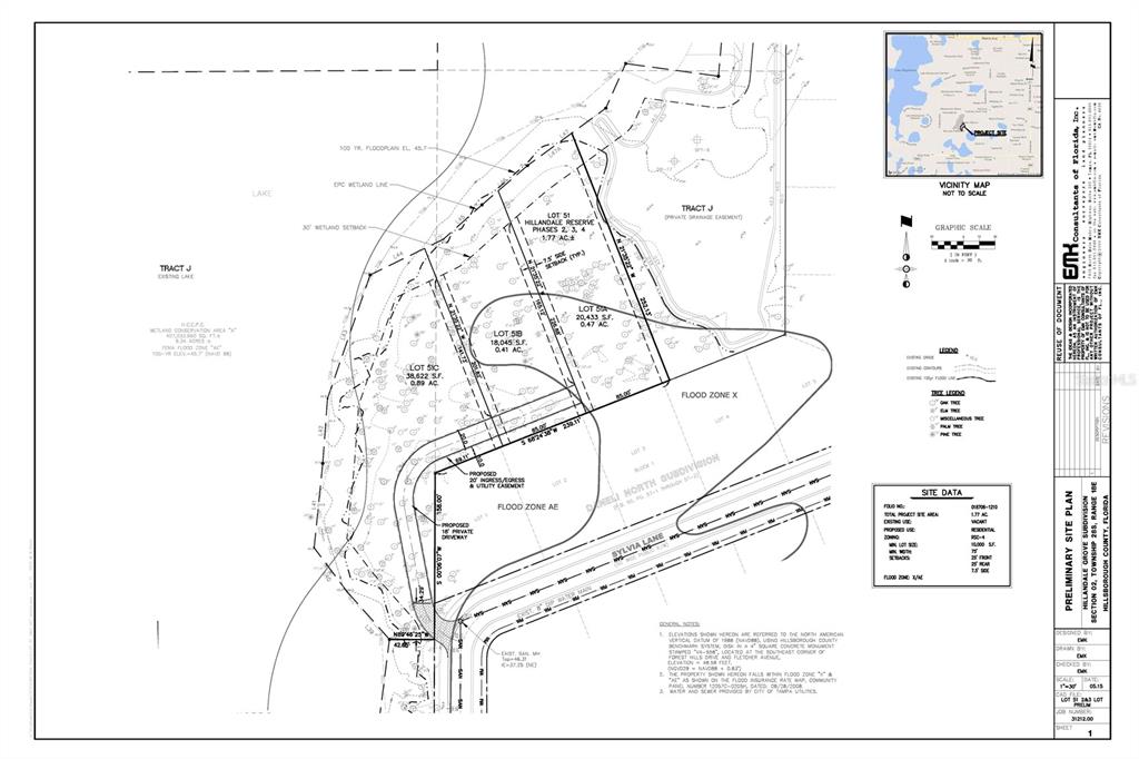 This is a preliminary site plan for a residential subdivision development project — 1022 SYLVIA LANE, TAMPA, FL