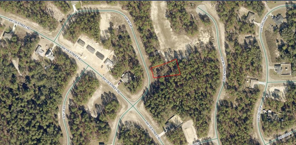 An aerial map shows a vacant, wooded residential lot outlined in red — 8012-1481-19 SW 86 CIRCLE, OCALA, FL