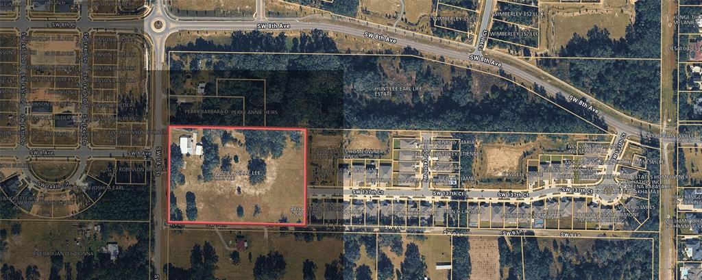 This is an aerial map showing a rectangular property outlined in red — 817 SW 143RD STREET, NEWBERRY, FL