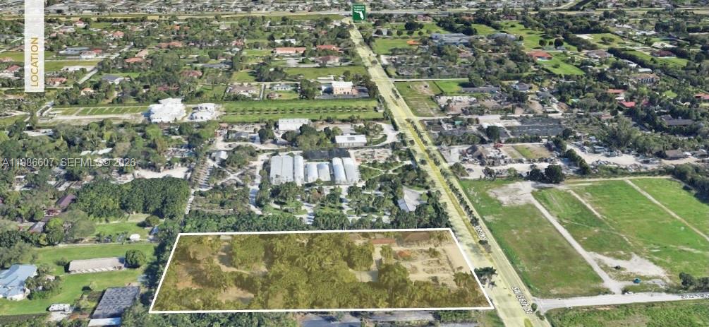An aerial view shows a rectangular plot of land highlighted in a residential area — 12475 SW 56th St, Miami FL 33175, MIAMI, FL