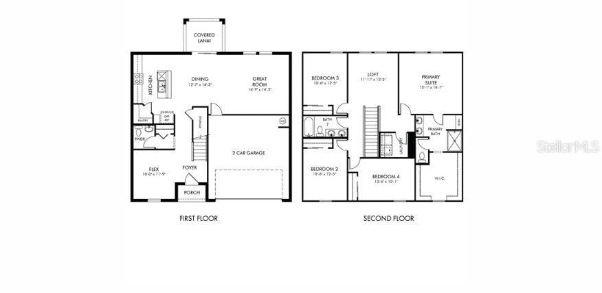 This is a floor plan showing the first and second levels of a residential home — 105 OUTBACK HIDEAWAY AVENUE, NOKOMIS, FL