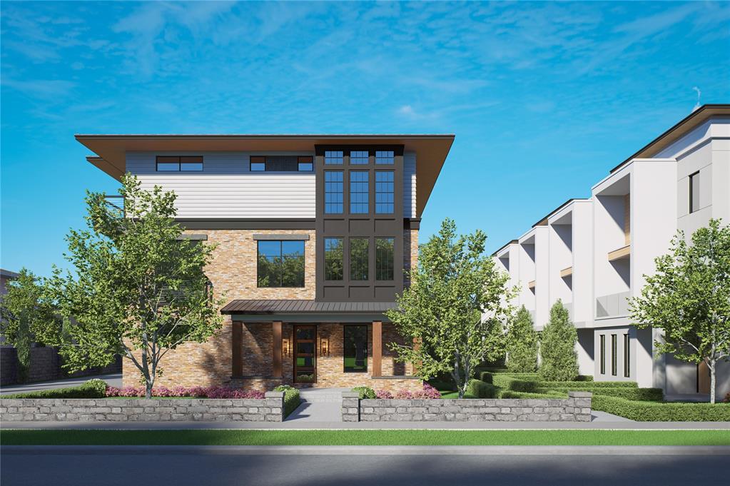 This is a rendering of a modern three-story house with stone siding and a flat roof — 206 W COLUMBUS DRIVE, TAMPA, FL