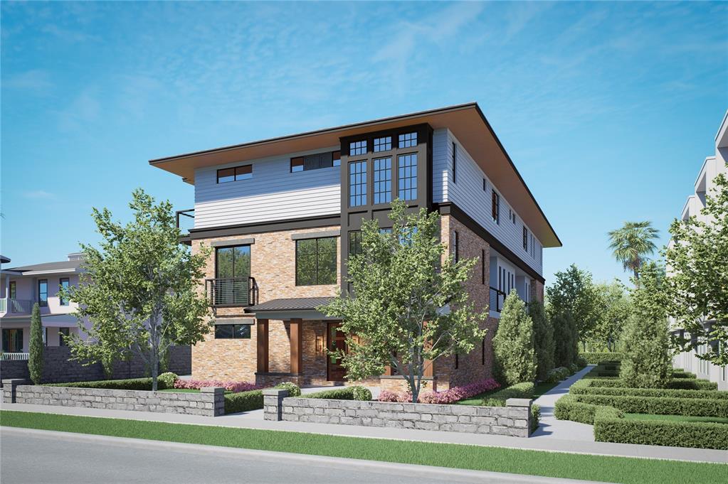 A digital rendering of a three-story modern house featuring brick siding and a flat roof — 206 W COLUMBUS DRIVE, TAMPA, FL