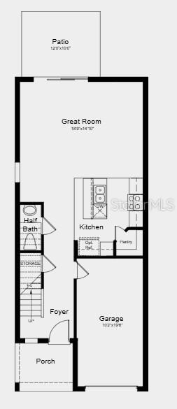 This is a floor plan of a home's first level featuring a garage, kitchen, and patio — 7211 GRAND FOREST WAY, NOKOMIS, FL