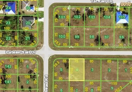 This is a satellite map showing property lot lines and parcel numbers for a residential area — 51 LATEEN SAIL DRIVE, PLACIDA, FL
