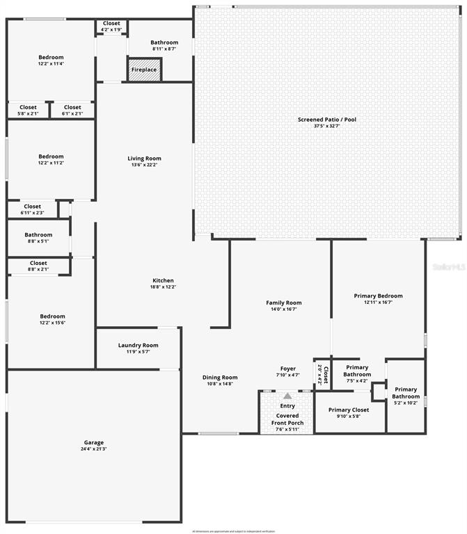 This is a floor plan of a house featuring three bedrooms, a pool, and a garage — 3097 EDGEMOOR DRIVE, PALM HARBOR, FL