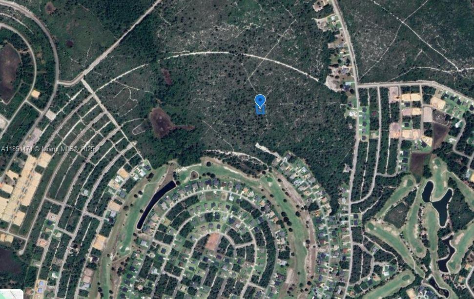 This is an aerial map view showing a plot of land marked with a blue pin — 6503 San Benito, Sebring FL 33872, SEBRING, FL