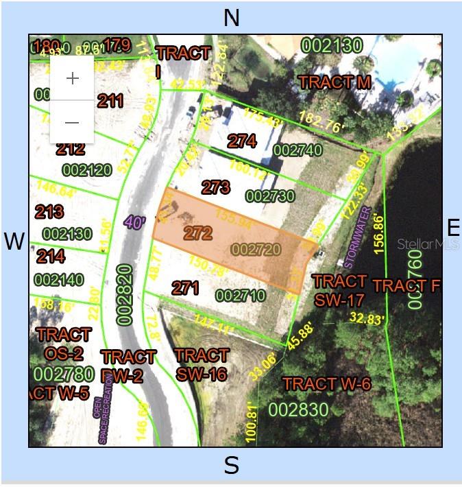This is a property map showing lot 272 highlighted in orange within a residential subdivision — 1217 BUTTERFLY ORCHID ROAD, DAVENPORT, FL