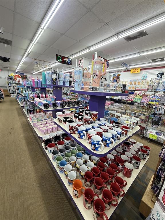 A retail store aisle features shelves densely stocked with various character-themed mugs and tumblers — 6119 W IRLO BRONSON MEMORIAL HIGHWAY, KISSIMMEE, FL