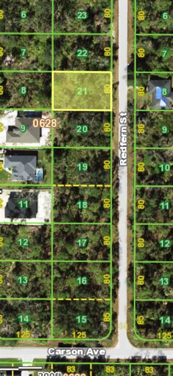 This is a satellite map showing a highlighted vacant residential lot among other numbered parcels — 2361 REDFERN STREET, PORT CHARLOTTE, FL