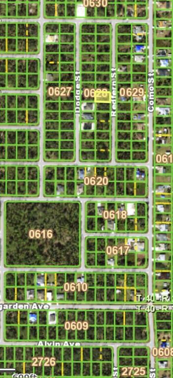 This is a satellite map view showing residential land parcels and street layouts — 2361 REDFERN STREET, PORT CHARLOTTE, FL