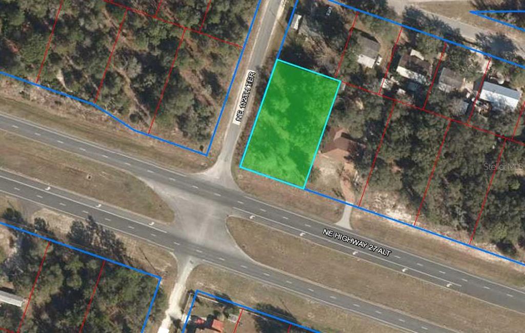An aerial map view shows a highlighted rectangular lot located at a road intersection — 6291 NE 112TH TERRACE, WILLISTON, FL