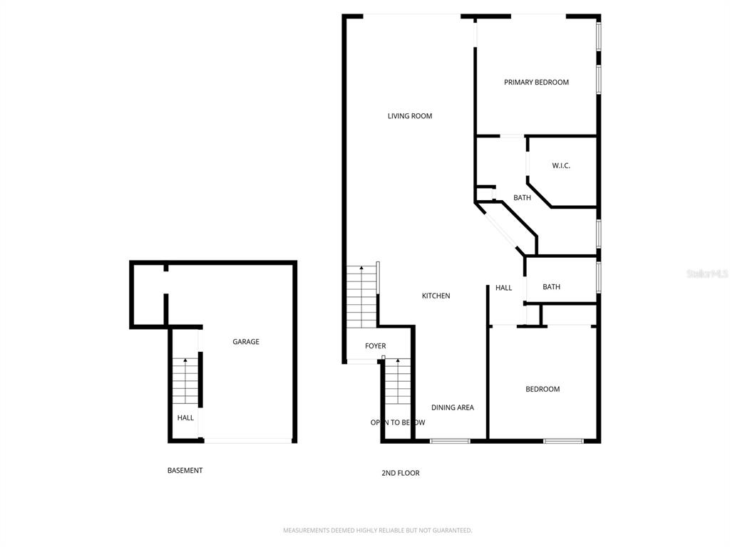 This is a floor plan showing a basement level and a second floor layout — 7660 SWEETBAY CIRCLE, BRADENTON, FL