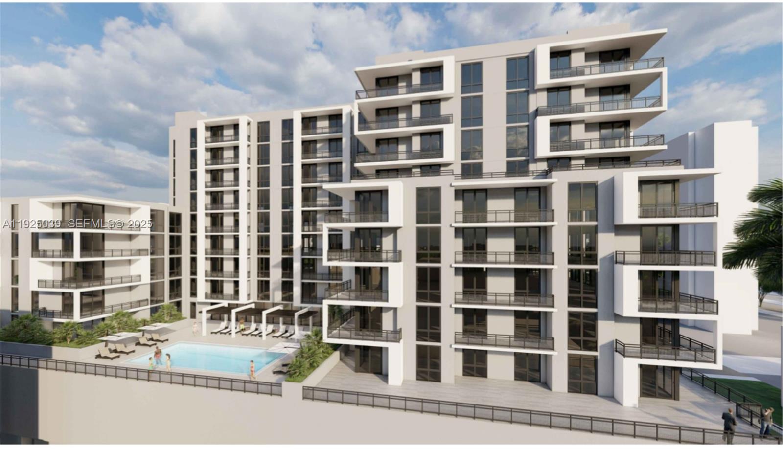 A digital rendering of a modern multi-story apartment building featuring balconies and a swimming pool — 1900 NW 15th Ave, Miami FL 33125, MIAMI, FL