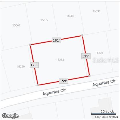 This is a map showing the property lines and dimensions of a residential lot — 15213 AQUARIUS CIRCLE, PORT CHARLOTTE, FL