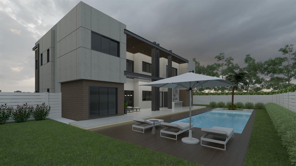 A 3D rendering of a modern two-story house exterior with a pool and deck — 112 N LINCOLN AVENUE, TAMPA, FL