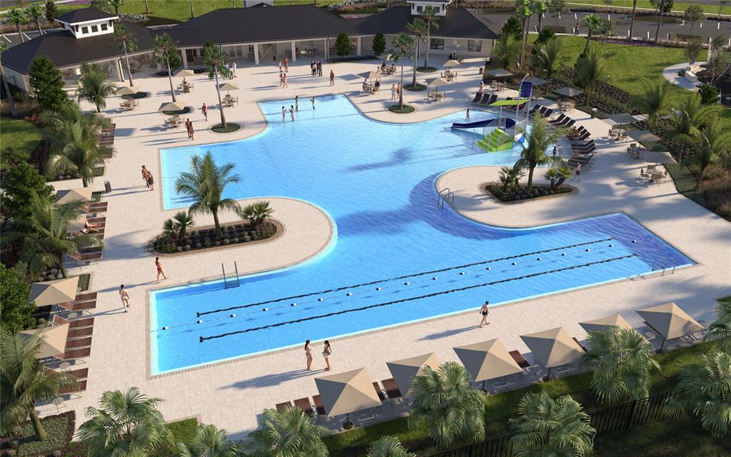 This is a digital rendering of a community swimming pool with a lap lane area — 9122 BELLEVIEW FOREST PASS, DADE CITY, FL