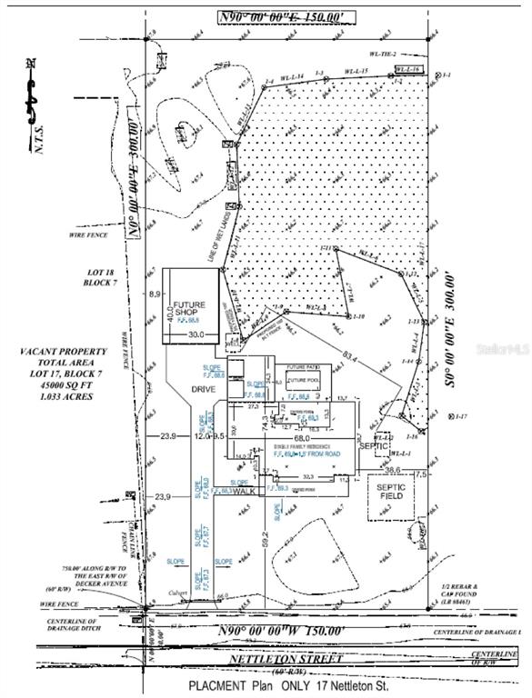 This is a site plan for a residential property showing the lot boundaries and structures — NETTLETON STREET, ORLANDO, FL