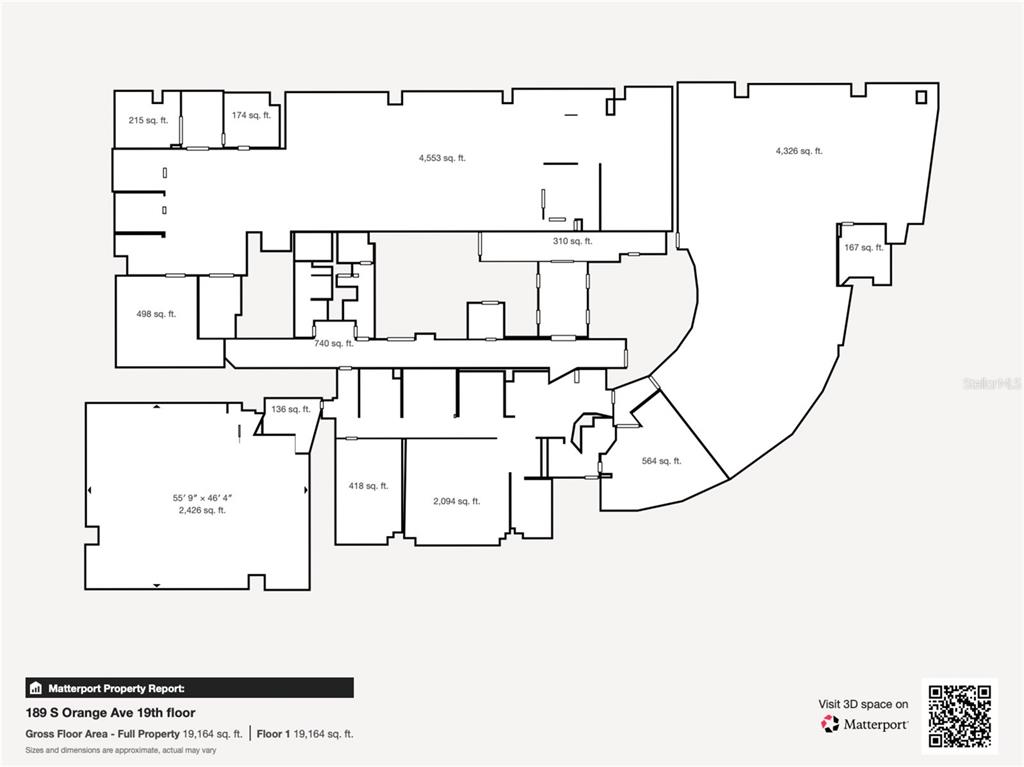 This is a floor plan for a commercial office space with multiple rooms and areas — 189 S ORANGE AVENUE UNIT 1900-1970, ORLANDO, FL