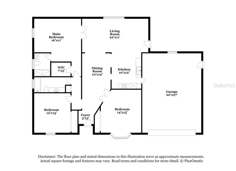 This is a floor plan showing a house with three bedrooms, a garage, and living areas — 403 BLUEBERRY DRIVE, EUSTIS, FL