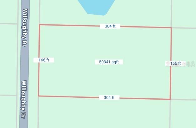 This is a map showing the rectangular dimensions and total square footage of a lot — 7352 WILLOUGHBY DRIVE, WEBSTER, FL