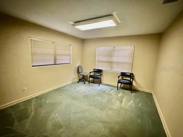 An empty room features beige walls, green carpeting, two windows with blinds, and three chairs — 501 E CHURCH STREET, ORLANDO, FL