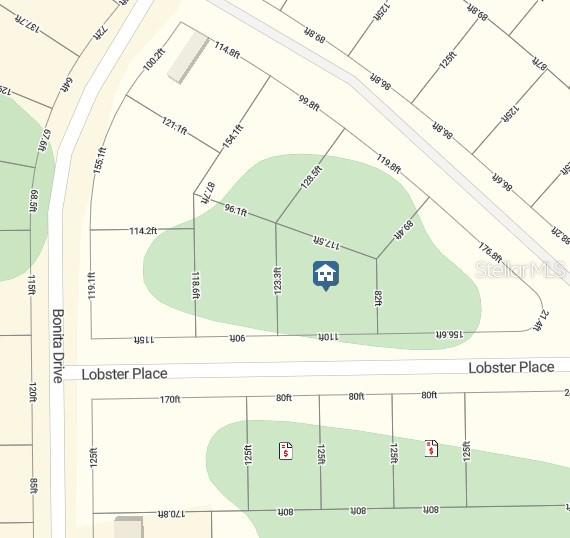 This is a property map showing lot dimensions and street layouts — 106 LOBSTER PLACE, PALATKA, FL