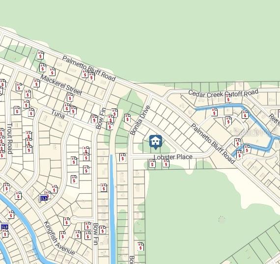 This is a map showing residential streets and property lots in a neighborhood — 106 LOBSTER PLACE, PALATKA, FL