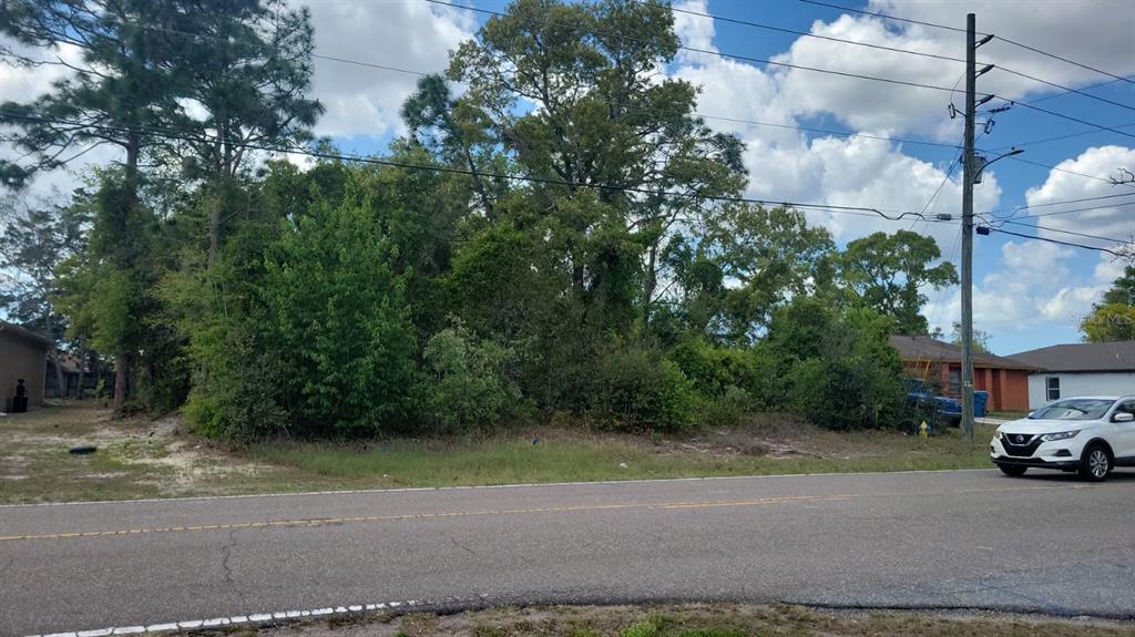 A vacant, tree-covered residential lot sits between two houses along a paved street — 12083 LINDEN DRIVE, SPRING HILL, FL