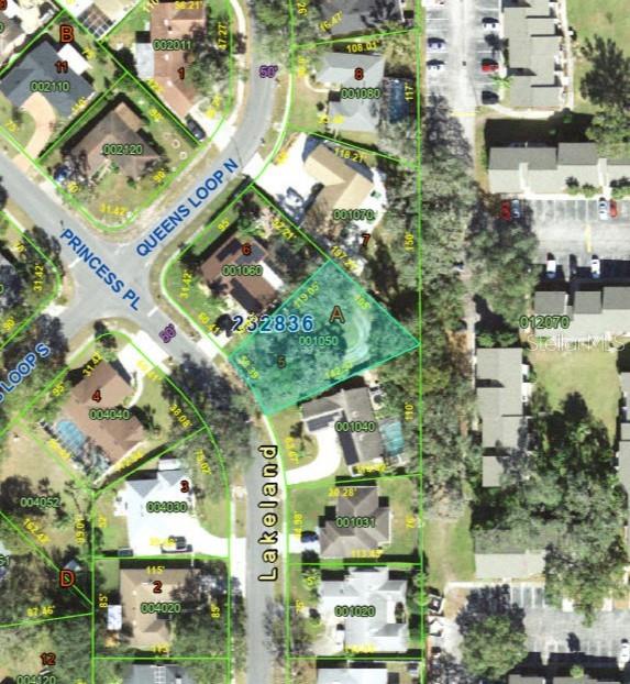 This is an aerial map showing property lot lines and parcel numbers for a residential neighborhood — 419 PRINCESS PLACE, LAKELAND, FL