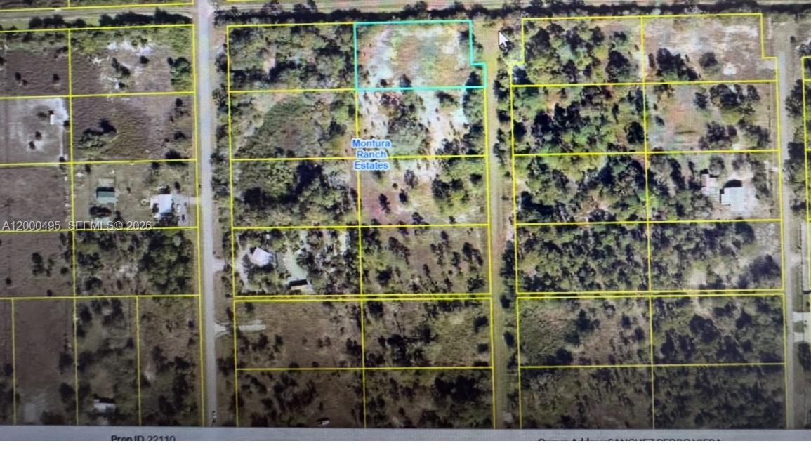 An aerial map shows a highlighted rectangular plot of land within a rural subdivision — 380 N Isora, Clewiston FL 33440, CLEWISTON, FL