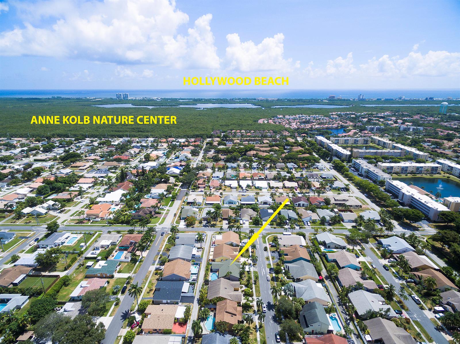 An aerial view shows a residential neighborhood near the Anne Kolb Nature Center and beach — 231 SE 8th Street, Dania Beach FL 33004, DANIA BEACH, FL