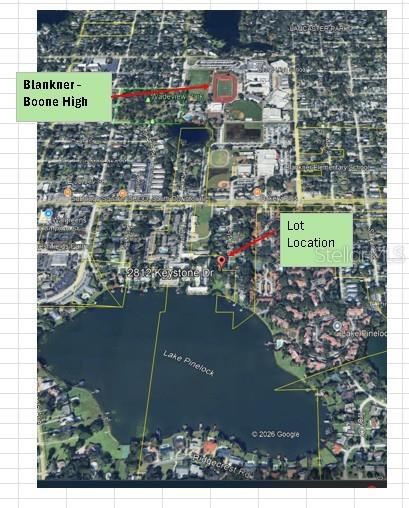 This is an aerial map showing the location of a property near Lake Pinelock — KEYSTONE DRIVE Lot 18, ORLANDO, FL