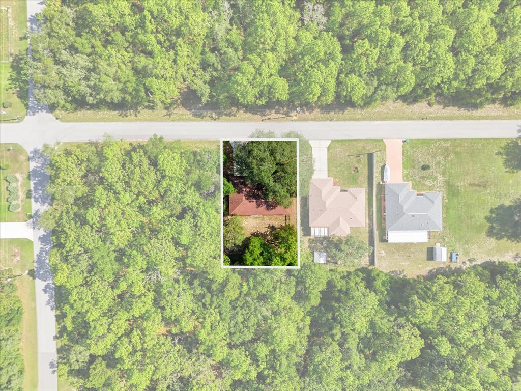 An aerial view shows a house with a red roof surrounded by dense forest — 3220 E ROGERS STREET, INVERNESS, FL