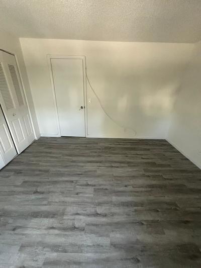 An empty room features gray wood-look flooring, white walls, and two white doors — 244 Windsor K, West Palm Beach FL 33417, WEST PALM BEACH, FL