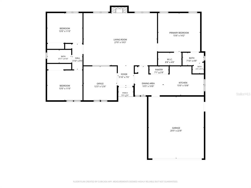 This is a floor plan showing a house with three bedrooms, a garage, and living areas — 1005 TRANQUIVIEW LANE, VALRICO, FL