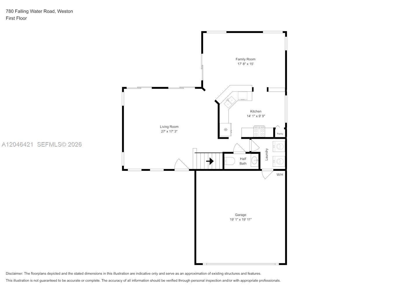This is a floor plan for the first level of a residential home — WESTON, FL