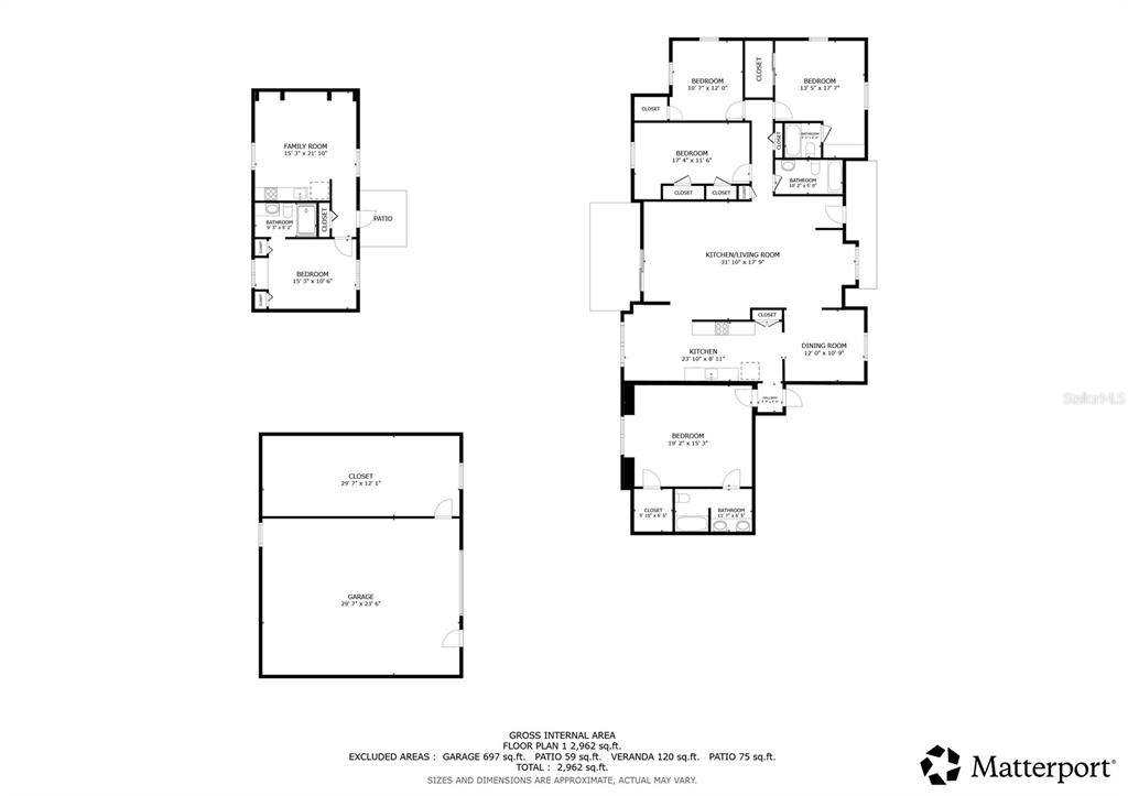 This floor plan shows a multi-section residential layout including bedrooms, bathrooms, a kitchen, and garage — 9628 DAVIS ROAD, TAMPA, FL