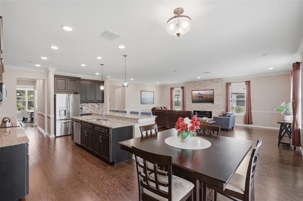 A dining room features a wooden table, upholstered chairs, a chandelier, and light blue walls — 9307 PARISIAN COURT, SEFFNER, FL