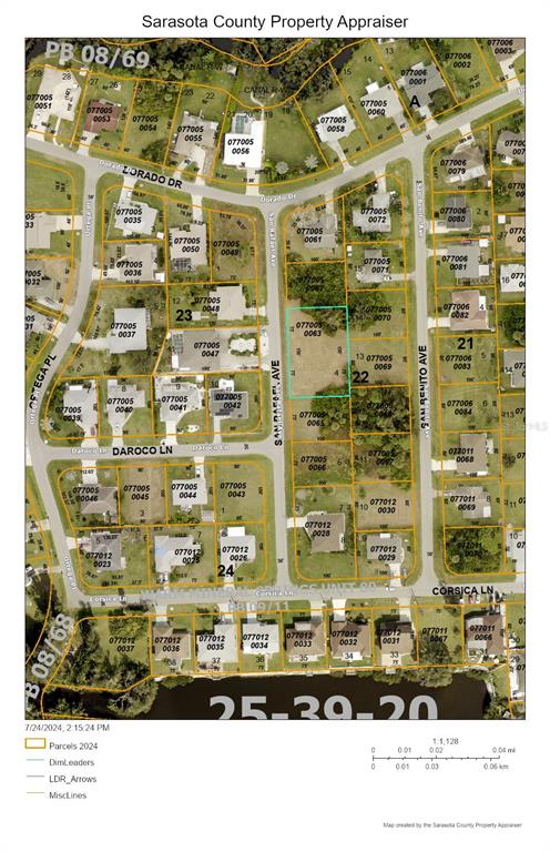 This is a property tax map showing parcel boundaries and lot numbers in a residential neighborhood — SAN RAFAEL AVENUE, NORTH PORT, FL
