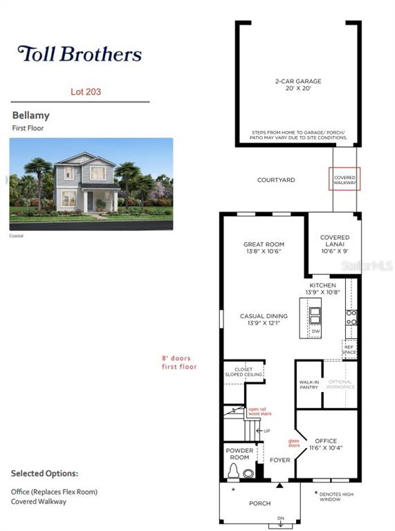 This is a floor plan rendering for a Toll Brothers home featuring a first-floor layout — 13056 SUNSET GARDEN LANE, WINTER GARDEN, FL