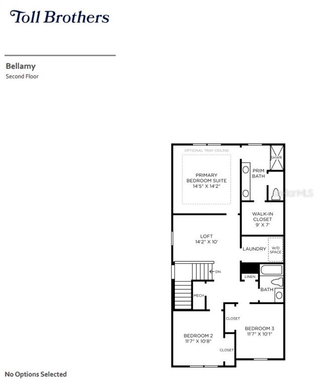 This is a floor plan for the second level of a Toll Brothers Bellamy home — 13056 SUNSET GARDEN LANE, WINTER GARDEN, FL